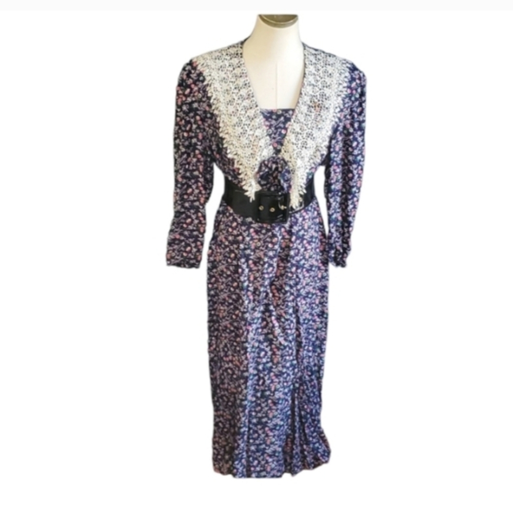 Patty O'neil vintage midi/maxi women's blue floral dress size 14 - Picture 17 of 17